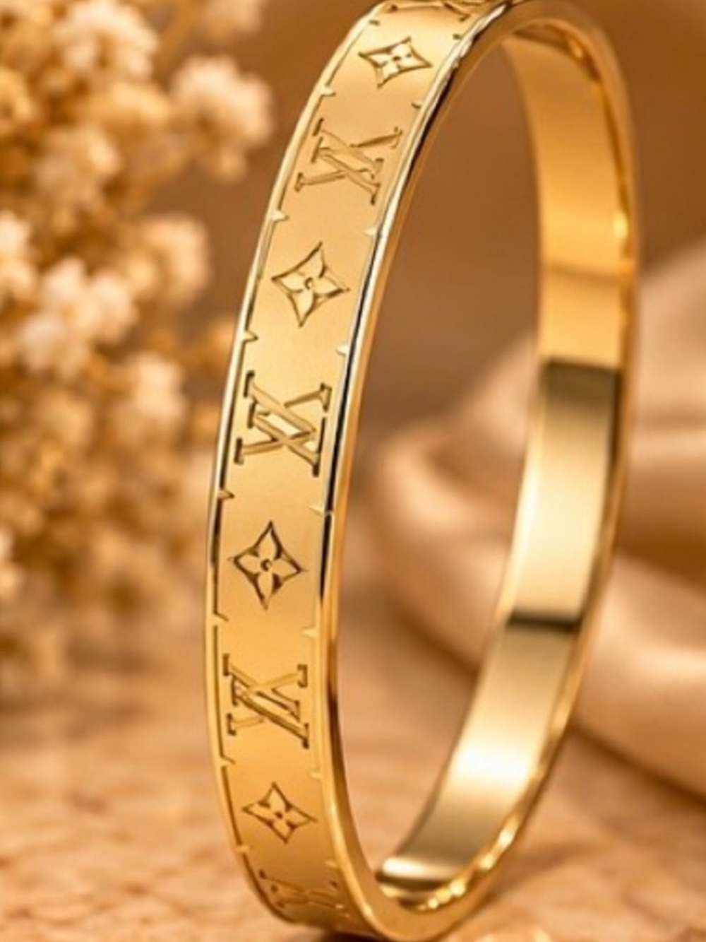 Golden Monogram Bangle Bracelet ✨ Sleek Engraved Statement Jewelry